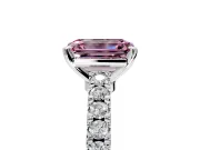 Solitaire Engagement Ring Setting for Fancy Pink Emerald Cut Center with Single Row Accent Band and Prong Head in White Gold