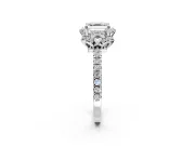 Halo Engagement Ring Setting for Asscher Cut Center with Openwork Halo, Pave Band and Prong Head in White Gold