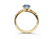 Cluster Engagement Ring Setting for Fancy Blue Cushion Cut Center with Round Cut Accent Band and Prong Head in Yellow Gold