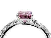 Cluster Engagement Ring Setting for Fancy Pink Emerald Cut Center with Round Cut Accent Band and Prong Head in Sterling Silver
