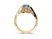 Cathedral Engagement Ring Setting for Fancy Blue Cushion Cut Center with Antique-Style Pave Band and Prong Head in Yellow Gold