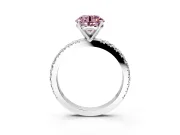 Solitaire Engagement Ring Setting for Fancy Pink Round Cut Center with Fine Pave Band and Claw Prong Head in Platinum
