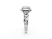 Halo Engagement Ring Setting for Princess Cut Center with Open Scroll Shoulders and Prong Head in Sterling Silver