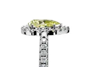 Pave Halo Engagement Ring Setting for Fancy Yellow Pear-Shaped Center with Single Row Pave Band and Prong Head in White Gold