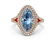 Double Halo Engagement Ring Setting for Fancy Blue Marquise Center with Narrow Pave Split Shank and Prong Head in Rose Gold