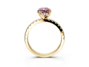 Solitaire Engagement Ring Setting for Fancy Pink Radiant Cut Center with Band of Accents and Prong Head in Yellow Gold