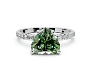 Solitaire Engagement Ring Setting for Fancy Green Heart-Shaped Center with Fine Pave Narrow Band and Prong Head in Sterling Silver