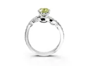 Solitaire Engagement Ring Setting for Fancy Yellow Oval Center with Pave Bypass Twist Band and Prong Head in Platinum