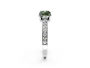Solitaire Engagement Ring Setting for Fancy Green Cushion Cut Center with Milgrain-Framed Pave Band and Prong Head in Platinum