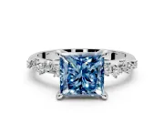 Solitaire Engagement Ring Setting for Fancy Blue Princess Cut Center with Trailing Leaf Accent Band and Prong Head in Platinum
