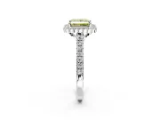 Milgrain Floral Halo Engagement Ring Setting for Fancy Yellow Princess Cut Center with Pave Band and Prong Head in White Gold