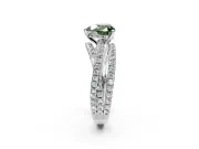Solitaire Engagement Ring Setting for Fancy Green Heart-Shaped Center with Woven 3-Strand Pave Band and Prong Head in Sterling Silver