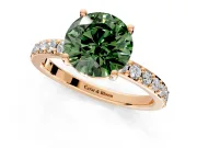 Solitaire Engagement Ring Setting for Fancy Green Round Cut Center with Round Cut Pave Band and Prong Head in Rose Gold