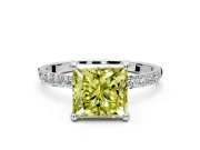 Solitaire Engagement Ring Setting for Fancy Yellow Princess Cut Center with Pave Accents and Prong Head in Platinum