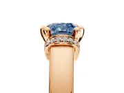 Solitaire Engagement Ring Setting for Fancy Blue Cushion Cut Center with Wide Band, Pave Collar and Prong Head in Rose Gold