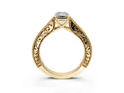 Solitaire Engagement Ring Setting for Emerald Cut Center with Engraved Pave Band and Prong Head in Yellow Gold