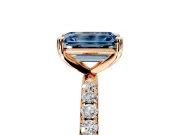 Solitaire Engagement Ring Setting for Fancy Blue Emerald Cut Center with Micro Pave Band and Prong Head in Rose Gold