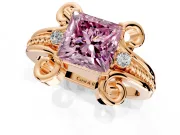 Solitaire Engagement Ring Setting for Fancy Pink Princess Cut Center with Twisted Band and Scroll Prong Head in Rose Gold