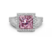Halo Engagement Ring Setting for Fancy Pink Princess Cut Center with Pave Split Shank and Prong Head in Platinum