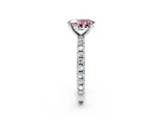 Solitaire Engagement Ring Setting for Fancy Pink Oval Center with Fine Pave Band and Claw Prong Head in Sterling Silver