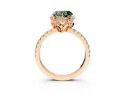 Halo Engagement Ring Setting for Fancy Green Heart-Shaped Center with Openwork Halo, Pave Band and Prong Head in Rose Gold