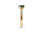 Cluster Engagement Ring Setting for Fancy Green Round Cut Center with Round Cut Accent Band and Prong Head in Yellow Gold