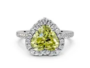 Halo Engagement Ring Setting for Fancy Yellow Heart-Shaped Center with Narrowing Pave Band and Prong Head in Sterling Silver