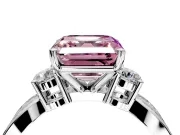 3 Stone Engagement Ring Setting for Fancy Pink Asscher Cut Center with Pave Twist Band and Prong Head in Sterling Silver