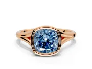 Solitaire Engagement Ring Setting for Fancy Blue Cushion Cut Center with V Split Shank and Bezel Head in Rose Gold