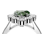 Cluster Halo Engagement Ring Setting for Fancy Green Heart-Shaped Center with Milgrain Bezel Accents and Prong Head in Sterling Silver