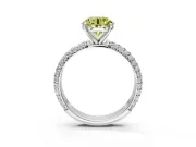 Solitaire Engagement Ring Setting for Fancy Yellow Round Cut Center with Domed Multi-Row Pave Band and Prong Head in Sterling Silver