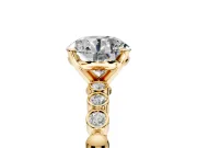 Solitaire Engagement Ring Setting for Round Cut Center with Bezel-Dot Beaded Band and Prong Head in Yellow Gold