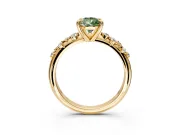 Solitaire Engagement Ring Setting for Fancy Green Pear-Shaped Center with Trailing Leaf Accent Band and Prong Head in Yellow Gold