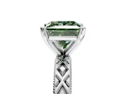Solitaire Engagement Ring Setting for Fancy Green Princess Cut Center with Milgrain X Pattern Band and Prong Head in Sterling Silver