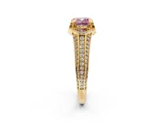 Solitaire Engagement Ring Setting for Fancy Pink Cushion Cut Center with Accented Split Shank and Prong Head in Yellow Gold