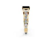 Solitaire Engagement Ring Setting for Fancy Black Emerald Cut Center with Graduated Shared Prongs and Prong Head in Yellow Gold