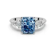 3 Stone Engagement Ring Setting for Fancy Blue Radiant Cut Center with Large Pear-Shaped Accents and Prong Head in Sterling Silver