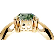 Halo Engagement Ring Setting for Fancy Green Cushion Cut Center with Tapered Plain Band and Prong Head in Yellow Gold