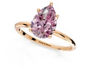 Solitaire Engagement Ring Setting for Fancy Pink Pear-Shaped Center with Straight Thin Band and Prong Head in Rose Gold