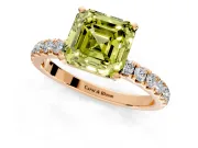 Open Basket Engagement Ring Setting for Fancy Yellow Asscher Cut Center with Pave Band and Prong Head in Rose Gold