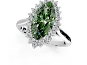 Starburst Halo Engagement Ring Setting for Fancy Green Marquise Center with Thin Round-Wire Band and Prong Head in White Gold