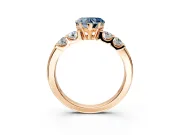 5 Stone Engagement Ring Setting for Fancy Blue Heart-Shaped Center with Plain Band and Prong Head in Rose Gold