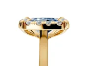 Single Halo Engagement Ring Setting for Fancy Blue Radiant Cut Center with Corner Claws, Plain Band and Prong Head in Yellow Gold