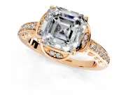 Floral Engagement Ring Setting for Asscher Cut Center with Four Accent Clusters and Prong Head in Rose Gold