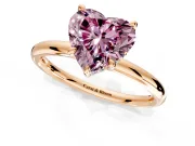 Hidden Halo Engagement Ring Setting for Fancy Pink Heart-Shaped Center with Thin Rounded Band and Prong Head in Rose Gold