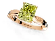 Solitaire Engagement Ring Setting for Fancy Yellow Radiant Cut Center with Carved Leaf Shoulders and Prong Head in Rose Gold