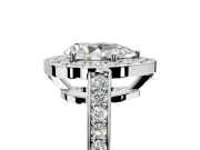 Bezel-Framed Halo Engagement Ring Setting for Pear-Shaped Center with Pave Band and Prong Head in White Gold