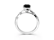 Baguette Engagement Ring Setting for Fancy Black Radiant Cut Center with Alternating Bar-Set Band and Prong Head in Sterling Silver