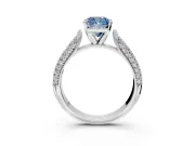 Solitaire Engagement Ring Setting for Fancy Blue Cushion Cut Center with Multi-Row Accents and Prong Head in Sterling Silver