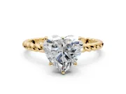 Solitaire Engagement Ring Setting for Heart-Shaped Center with Plain Twisted Rope Band and Prong Head in Yellow Gold